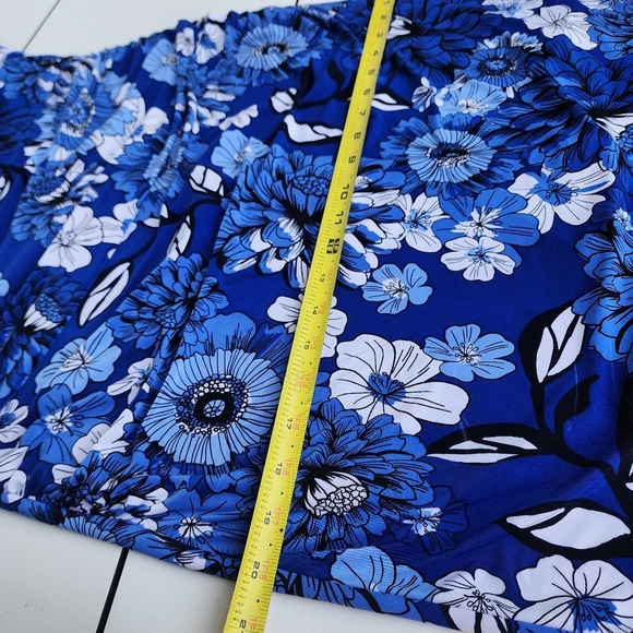 INC International Concepts Blue Black Stretch Floral Ruched Long Sleeve Dress L - Picture 10 of 13